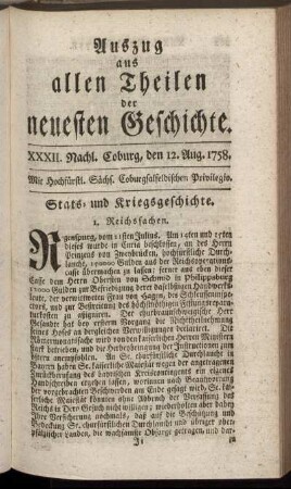 XXXII. Nachl. Coburg, den 12. Aug. 1758.