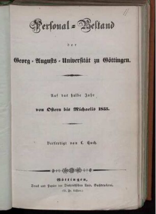 SS 1855: Personal-Bestand der Georg-Augusts-Universität zu Göttingen