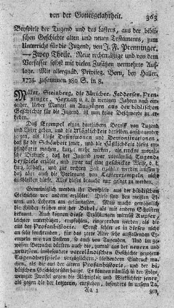 Beyspiele der Tugend und des Lasters, aus der biblischen Geschichte des alten und neuen Testaments. 2.Aufl. T.1.2.