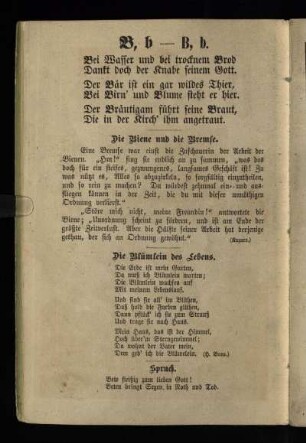 B, b [Sprüche und Kurzgeschichte und Gedicht zum Buchstaben B]