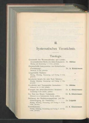 II. Systematisches Verzeichnis.