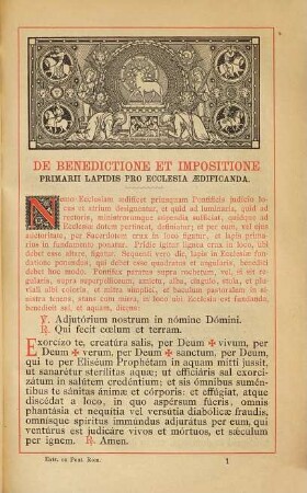 Ritus benedictionis et impositionis primarii lapidis pro ecclesia aedificanda, consercrationis ecclesiae et altarium et benedictionis signi vel campanae : ex pontificali Romano depromptus