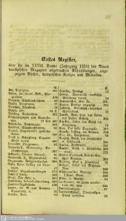Erstes Register über die im XXVIII. Bande (Jahrgang 1851) des Neuen Lausitzischen Magazines abgedruckten Abhandlungen, angezeigten Bücher, literarischen Notizen und Miscellen