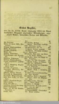 Erstes Register über die im XXVIII. Bande (Jahrgang 1851) des Neuen Lausitzischen Magazines abgedruckten Abhandlungen, angezeigten Bücher, literarischen Notizen und Miscellen