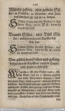 Von güldischen Silber und gekorn/deßgleichen in Kupffern/auch in Ertzen/oder wann es seyn soll.