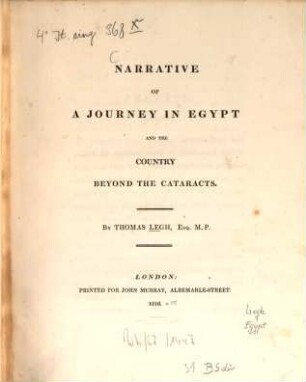 Narrative of a journey in Egypt and the country beyond the cataracts