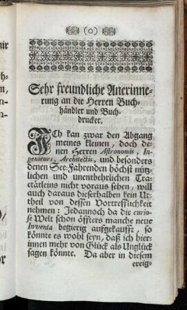 Sehr freundliche Anerinnerung an die Herren Buchhändler und Buchdrucker.