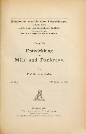 Ueber die Entwicklung von Milz und Pankreas