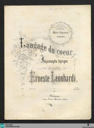 Langage du coeur : impromptu lyrique pour piano; oeuvre 11
