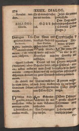 Dialogus Trigesimus Nonus = Das Neun und dreyssigste Gespräch = Trzydziesta y dziewiata Rozmowa