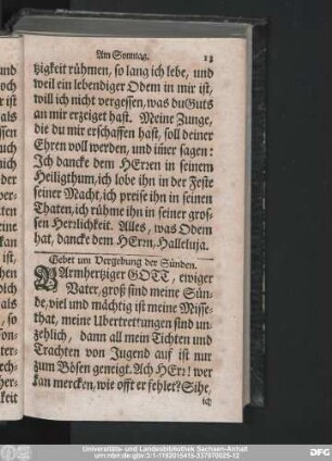 Gebet um Vergebung der Sünden.