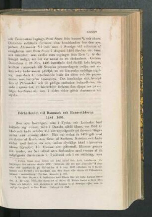 Förhållandet till Danmark och Hansestäderna 1484-1493.