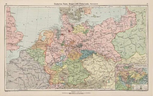 Deutsches Reich, Belgien und Niederlande, Staatenkarte. Thüringische Staaten im doppelten Maßstabe der Hauptkarte