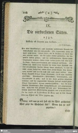 IX. Die verdorbenen Sitten. 1731