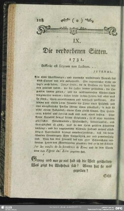 IX. Die verdorbenen Sitten. 1731