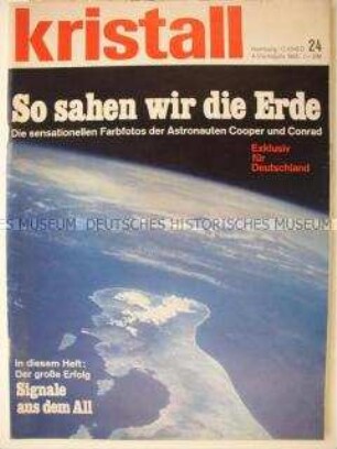 Illustrierte "Kristall" mit Bildern der Erde aus dem Weltall