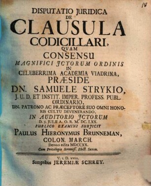 Disp. iur. de clausula codicillari