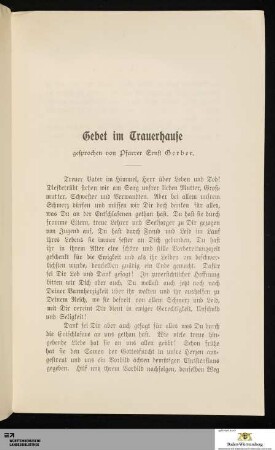 Gebet im Trauerhause gesprochen von Pfarrer Ernst Herber