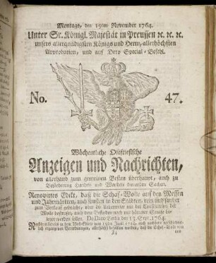 No. 47. Montags, den 19ten November 1764.