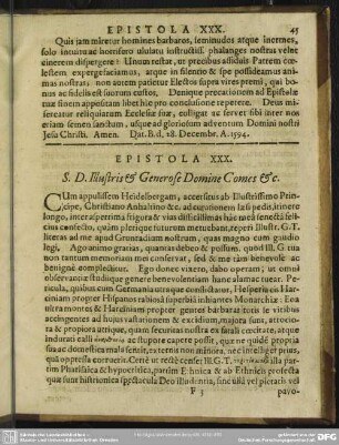 Epistola XXX. S. D. Illustris & Generose Domine Comes & [et]c.