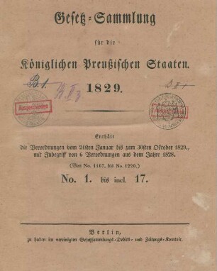 1829: Gesetzsammlung für die Königlich-Preußischen Staaten