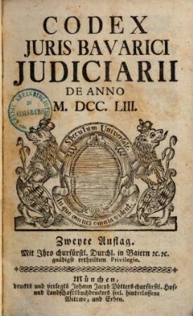Codex Juris Bavarici Judiciarii De Anno MDCCLIII