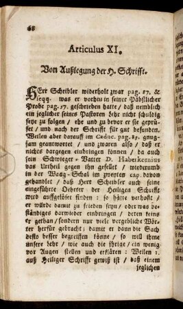 Articulus XI. Von Außlegung der H. Schrifft.
