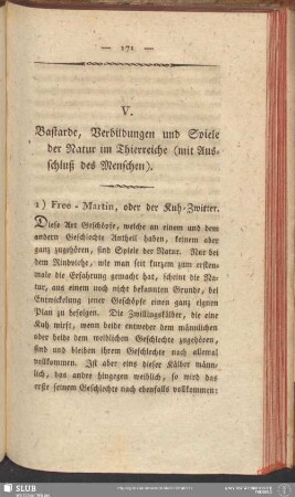V. Bastarde, Verbildungen und Spiele der Natur im Thierreiche (mit Ausschluß des Menschen)