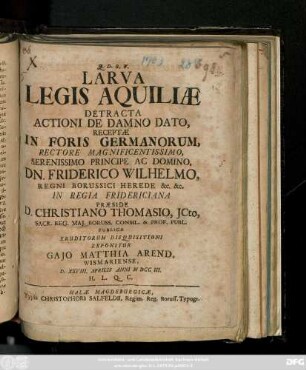 Larva Legis Aquiliae Detracta Actioni De Damno Dato, Receptæ In Foris Germanorum