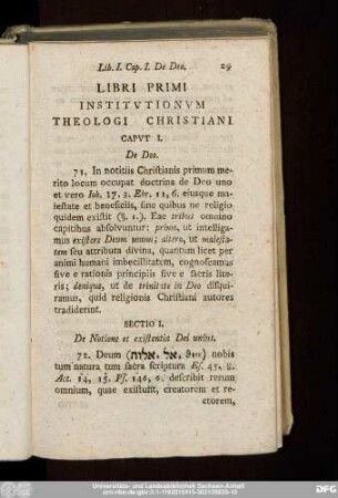 Sectio I. De Notione et existentia Dei unius.