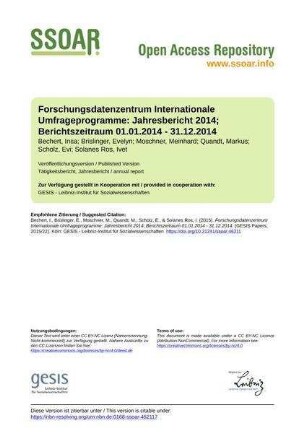 Forschungsdatenzentrum Internationale Umfrageprogramme: Jahresbericht 2014; Berichtszeitraum 01.01.2014 - 31.12.2014