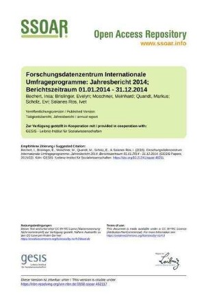 Forschungsdatenzentrum Internationale Umfrageprogramme: Jahresbericht 2014; Berichtszeitraum 01.01.2014 - 31.12.2014