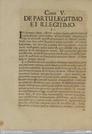 Casus V. De Partu Legitimo Et Illegitimo