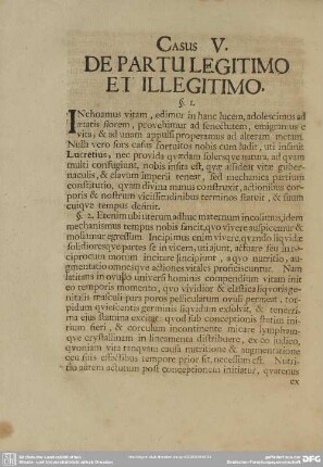 Casus V. De Partu Legitimo Et Illegitimo