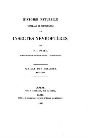 Histoire naturelle générale et particulière des Insectes Neuroptères, 1,2. Famille des Perlides, planches