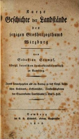 Geschichte der Landstände des Großherzogthums Wirzburg