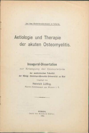 Aetiologie und Therapie der akuten Osteomyelitis