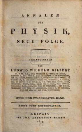Annalen der Physik. 56 = N.F., Bd. 26. 1817