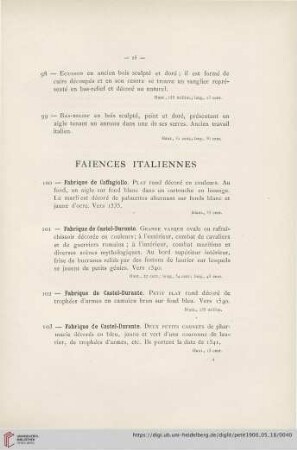 Faiences Italiennes (Nr. 100 - 131)