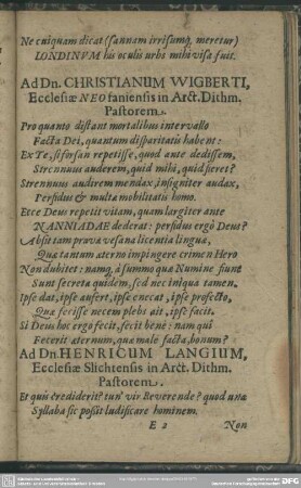 Ad Dn. Christianum Wigberti, Ecclesiae Neofaniensis in Arct. Dithm. Pastorem