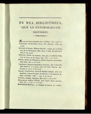 EX MEA BIBLIOTHECA, QUÆ AD ENTOMOLOGIAM PERTINENT.