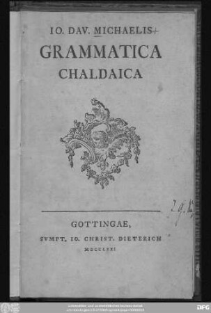 Jo. Dav. Michaelis Grammatica Chaldaica