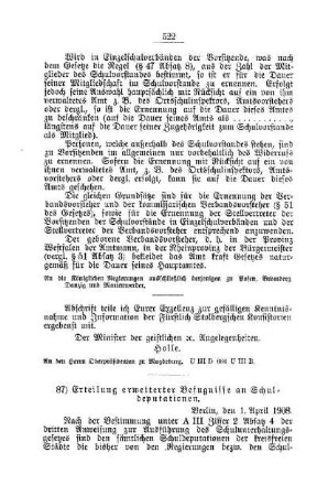 Erteilung erweiteter Befugnisse an Schuldeputationen : [F. Öffentliches Volksschulwesen]