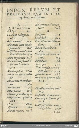 Index Rerum Et Verborum Quae In Hoc opusculo continentur