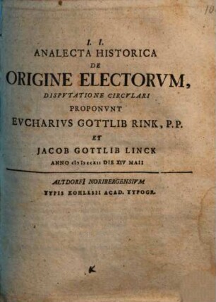 Analecta Historica De Origine Electorvm