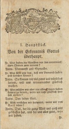 I. Hauptstück. Von der Erkenntniß Gottes überhaupt.
