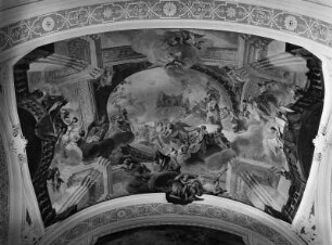 Glorie des heiligen Benedikt : Glorie des heiligen Benedikt. Deckenmalerei (1718-1720; C. D. Asam). Weingarten Kreis Ravensburg, Sankt Martin von Tours und Sankt Oswald