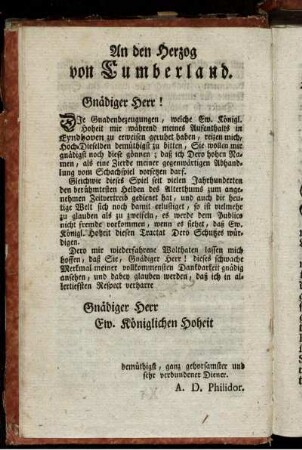 An den Herzog von Cumberland