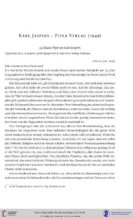 Karl Jaspers- Piper Verlag (1949)