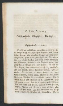 Sechste Ordnung. Fleischfressende Säugthiere, Raubthiere.